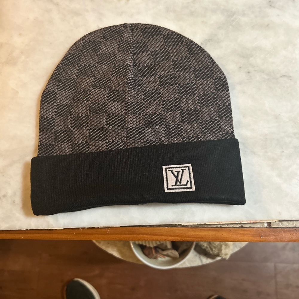 Louis Vuitton Black and Gray Checkered Beanie
